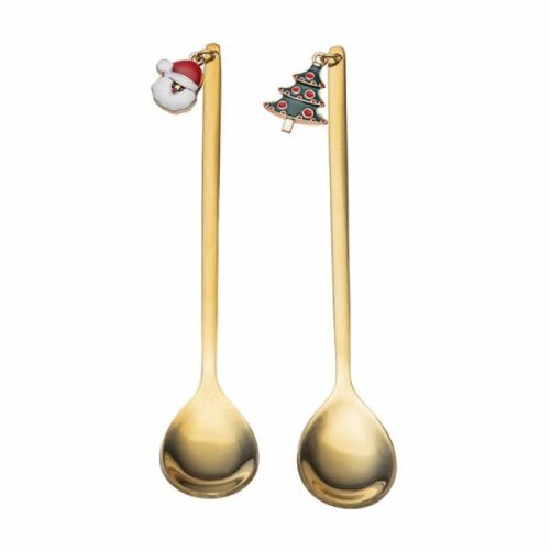 Karácsonyi teáskanál szett motívumokkal - 2 darabos - arany