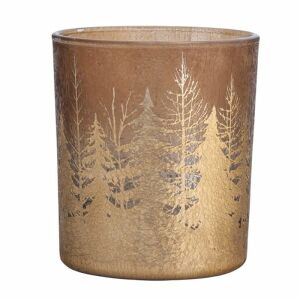 Karácsonyi üveg mécsestartó - 10x9 cm - arany fenyőerdős 146727302 - Mécsestartó
