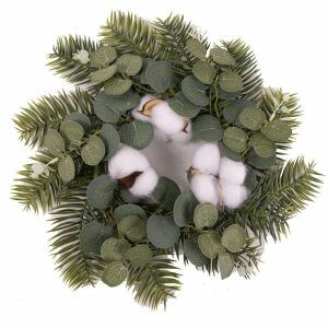 Műfenyő koszorú eukaliptusz levéllel és gyapottal - 28 cm 146727339 - Koszorú