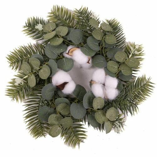 Műfenyő koszorú eukaliptusz levéllel és gyapottal - 28 cm