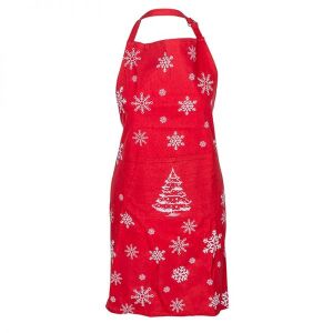 Karácsonyi kötény zsebbel - 80x70 cm - 100% pamut - piros karácsonyfás / hópelyhes 146727343 - Kötény