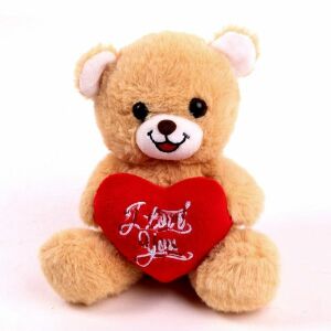 Plüss maci piros szívvel - világosbarna - 15 cm 146727344 - Művészet & Hobbi