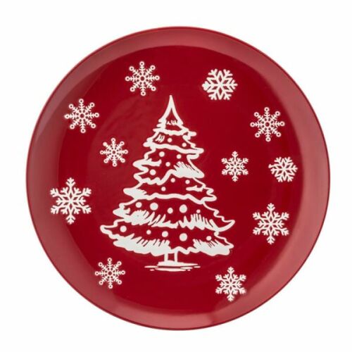 Karácsonyi porcelán desszertes tányér piros színben - karácsonyfás - 19 cm 146727349