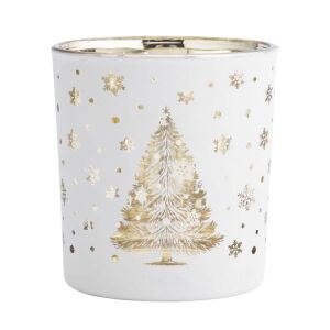 Karácsonyi üveg mécsestartó - 8x7 cm - fehér /arany 146727392 - Mécsestartó