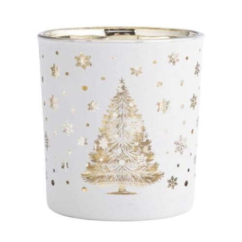 Karácsonyi üveg mécsestartó - 8x7 cm - fehér /arany 146727392