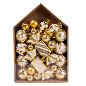 Komplett karácsonyfadísz készlet - 58 darabos kartondobozban - arany/fehér 146727405 - Karácsony