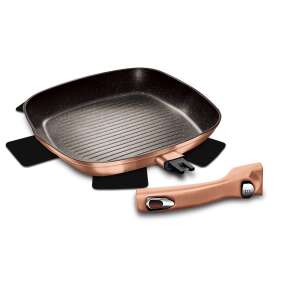 Berlinger Haus BH-1950 Metallic Line Rose Gold Edition Grill Pan with Removable Handle and Stand, 28cm - Berlinger Haus