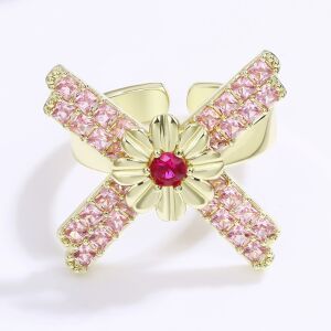 Arany tónusú Emporia Ötvözetű Gyűrű Vörös Emporia® Kristállyal és Rózsaszínű Emporia® Kristállyal, CAT176/57 146729340 - Női kiegészítő