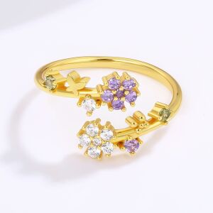 Arany tónusú Emporia Ötvözetű Gyűrű Fehér Emporia® Kristállyal és Lila Emporia® Kristállyal, CAT049/57 146729406 - Női ékszer