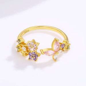 Arany tónusú Emporia Ötvözetű Gyűrű Rózsaszínű Emporia® Kristállyal és Lila Emporia® Kristállyal, CAT071/54 146729411 - Női ékszer