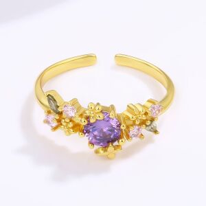 Arany tónusú Emporia Ötvözetű Gyűrű Lila Emporia® Kristállyal és Rózsaszínű Emporia® Kristállyal, CAT048/52 146729451 - Női ékszer