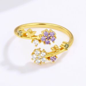 Arany tónusú Emporia Ötvözetű Gyűrű Fehér Emporia® Kristállyal és Lila Emporia® Kristállyal, CAT049/54 146729470 - Női ékszer