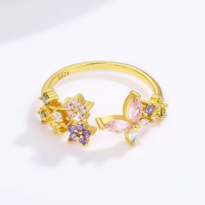 Arany tónusú Emporia Ötvözetű Gyűrű Rózsaszínű Emporia® Kristállyal és Lila Emporia® Kristállyal, CAT071/57 146729547 - Női ékszer