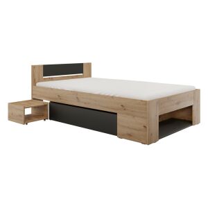 Ágy tárhellyel, 120x200, artisan tölgy/antracit, UNIS 146730018 - Hálószoba bútor