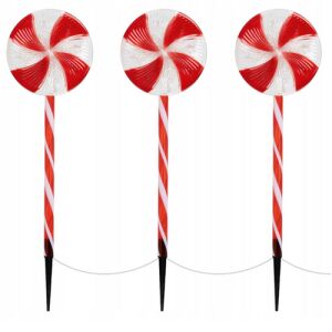 Sada 3 60 cm svietiacimi cukríkovými lampičkami "LolliPop", na batérie, 48 LED diód, 8 svetelných efektov, IP44 146733449 - Vonkajšie vianočné ozdoby