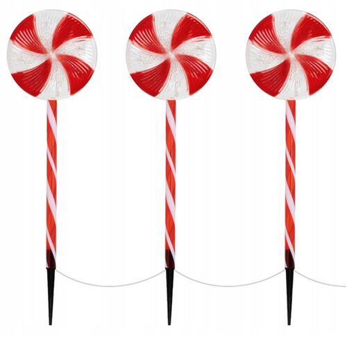 Set od 3 XXL "LolliPop" svjetleće lampe od slatkiša, na baterije, 60 LED dioda, 62 cm, s 8 različitih svjetlosnih efekata