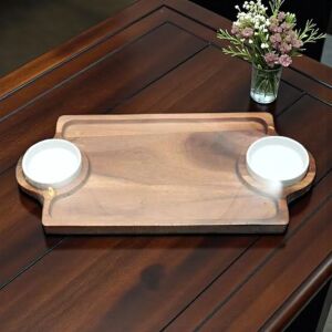 Fa kínáló 2 db porcelán tálkával 20x40x2 cm