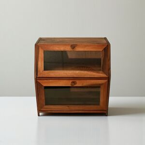 Fa kenyérdoboz dupla ajtós, akril ablakkal 24x39,5x39,5 cm