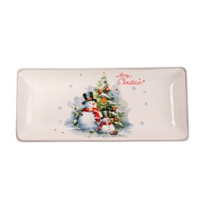Kerámia tál tégla hóember 28x12cm 146735116 - Kínáló tál