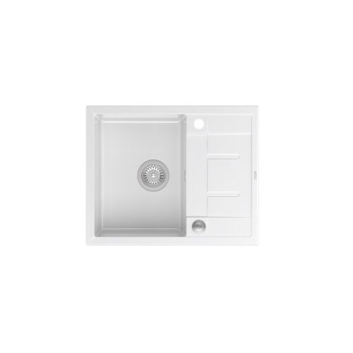 GraniteQ MORGAN 116 GraniteQ mosogató hófehér Push To Open lefolyóval nemesacél 1 kamrás z/o + 4 db fogó