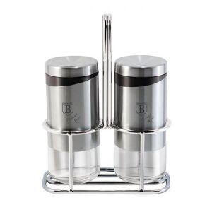 Berlinger Haus BH-1993 Black Silver Collection Salt and pepper shaker set with stand - Silver 120528498 - Spice Rack