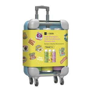 HISKIN_SET Travel Mini bőrönd sampon hajra 95ml+hajkondicionáló 95ml + tusfürdő 95ml Sárga