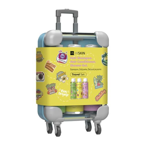 HISKIN_SET Travel Mini bőrönd sampon hajra 95ml+hajkondicionáló 95ml + tusfürdő 95ml Sárga 146738643