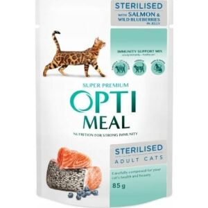 Optimeal Macska nedves táp 85g STERILISED LOSOS ÉS ÁFONYA