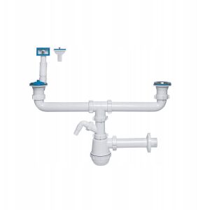 Instadrain mosogató lefolyócső 50 mm-es üvegedényes, 2 rekeszes, mosógép/mosogatógép kimenettel 1234