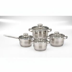 Bohmann lábas szett, 8 részes, rozsdamentes acél, üveg fedőkkel, méretek: 1,9 L, 2,6 L, 3,6 L, 5,5, L