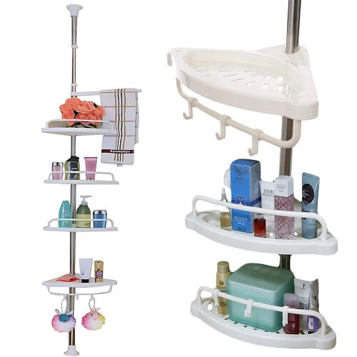 Fürdőszobai sarokpolc kádhoz, zuhanyzóhoz, teleszkópos, fehér polc, 4 szint