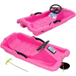 Enero Adas - műanyag szánkó kormánnyal és fékkel, 84x43x25 cm, rózsaszín