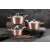 Berlinger Haus BH-6151 10 piece cookware set, Metallic Line Rose Gold Edition, featuring pots, pans, and utensils, in a kitchen setting