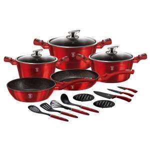 Berlinger Haus BH-6162 17-Piece Cookware Set, Metallic Burgundy Edition, includes pots, pans, knives, and utensils - Cookware & bakeware