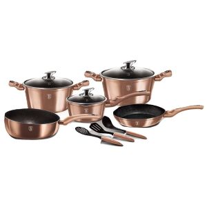 Berlinger Haus Rose Gold Cookware Set - 11 Pieces with Pots, Pans, and Utensils - Berlinger Haus Съдове за хранене