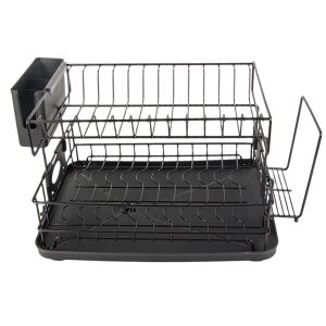 Kétszintes edényszárító alátét tálcával és evőeszköztartóval, 42x30x27,5cm - fekete 146750867 - Edényszárító