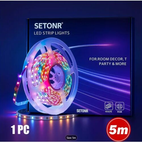 5 méter, öntapadós, távirányítós, állítható fényerő, hangulatvilágítás, 5050RGB-5M TV-hez, PC-hez, bútorokhoz, falakhoz, éjjeliszekrényhez, nappalihoz, fesztivál dekorációhoz, játékbuli dekorációs világításhoz, TV háttérvilágításhoz, bár dekorációhoz. 5050 RGB LED szalag 146753534