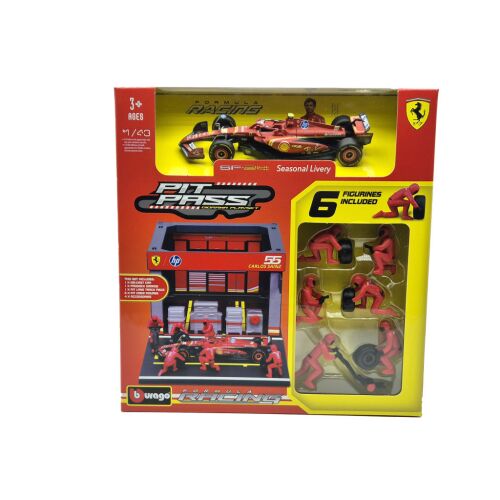 Ferrari Pit Stop - boxutca diorama szett - SF-24 F1 #55 (2024) - Carlos Sainz - szerelőkkel -  Bburago - 1:43 146775069