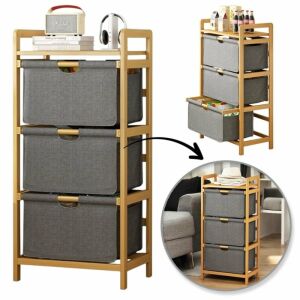 Oxford-Stoffschubladenschrank, Bambusregale, eCarla, 32 x 45 x 96 cm, SZ43 146782012 - Regalschränke