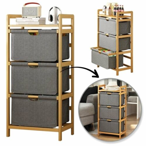 Oxford szövetből készült fiókos szekrény, bambusz polcokkal, eCarla, 32x45x96 cm, SZ43 146782012