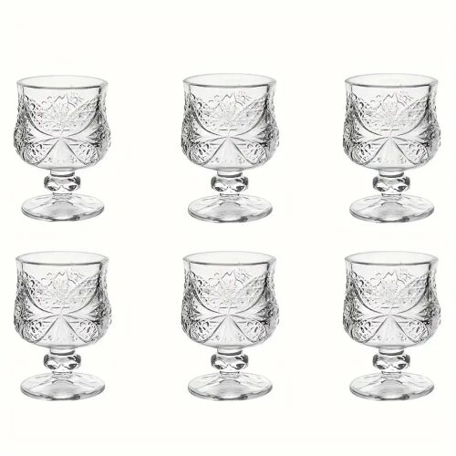 Set 6 Pohár Díszes Lábú Üvegből – Elegáns Vintage Modell, 45 ml Kapacitás, Ideális Likőrhöz és Aperitifekhez – ABYZ™