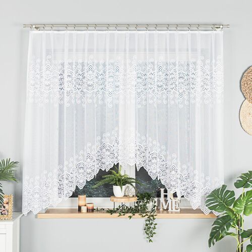 CELINA - Készre varrt jacquard függöny alul kivágással - 300x160 cm - fehér 146790842