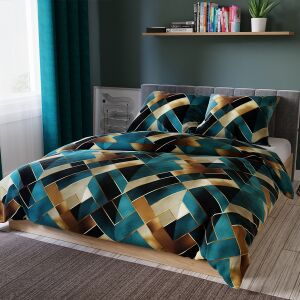 RUBIK Szatén Ágyneműhuzat - Geometrikus Egyszínű Türkiz és Arany Árnyalatokban - 160x200cm 146792756 - Ágynemű - ifjúsági és felnőtt