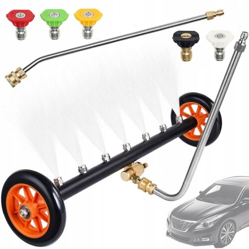 Rosfix alvázmosó lándzsa kerekeken 1/4"-os gyorscsatlakozóval - 7 fúvókafurat + Rosfix 5 darabos gyorscsatlakozós fúvókakészlet magasnyomású mosókhoz