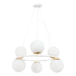 AURA FEHÉR-ARANY FÜGGŐLÁMPA 6 LAPOS FEHÉR LÁMPABÚRÁVAL E14 146796512 - Lámpa & Világítás