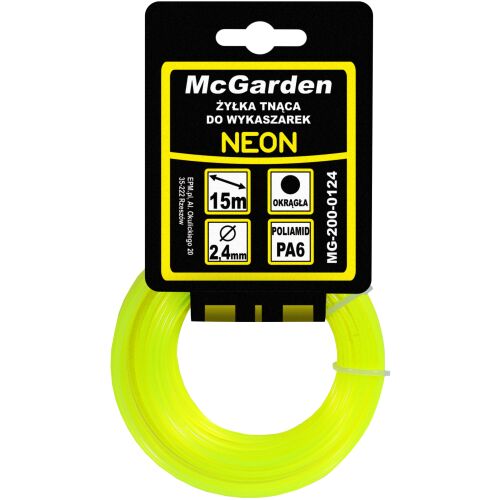 McGarden Neon 2.4mm damil 15m, kerek PA6 poliamid - Damil fűkaszához