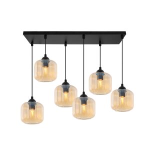 RIFFLE FEKETE FÜGGŐLÁMPA 6 LAPOS MÉZ LÁMPABÚRÁVAL, HENGERES, E27 146797002 - Lámpa & Világítás