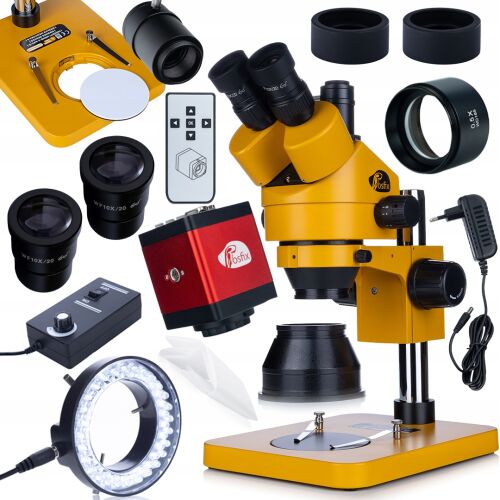 Rosfix Draco Red PRO Set - Mikroskop Trinokularowy 7-45× z Kamerą FullHD HDMI/VGA + Soczewka Barlow 0.5× + Oświetlacz LED 56x | Zestaw do Inspekcji, Lutowania i Serwisu Elektroniki 146798913