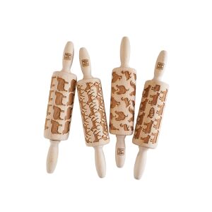 MoodForWood Fa Sodrófa 25 cm Fogantyúkkal, 4 Darabos Készlet, Gravírozott, Sütéshez Tökéletes - Haszonállatok Minta 146799815 - Sodrófa & Nyújtófa
