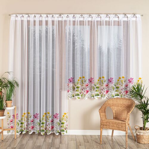 VIRÁGOS RÉT - Készre varrt jacquard függöny egyenes szegéllyel - 260x220 cm - fehér